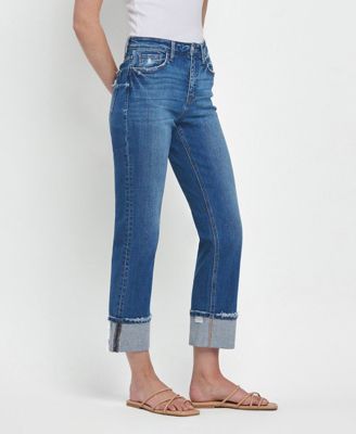 Women's High Rise Cuffed Straight Jeans