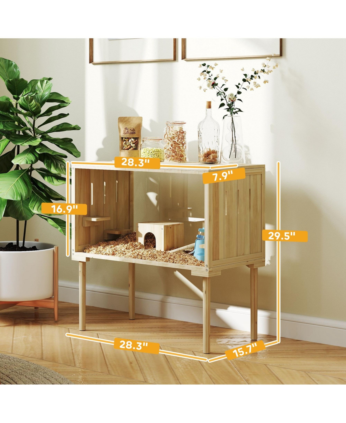 PawHut Wooden Hamster Cage Gerbil Cage for Syrian, Dwarf, Mouse