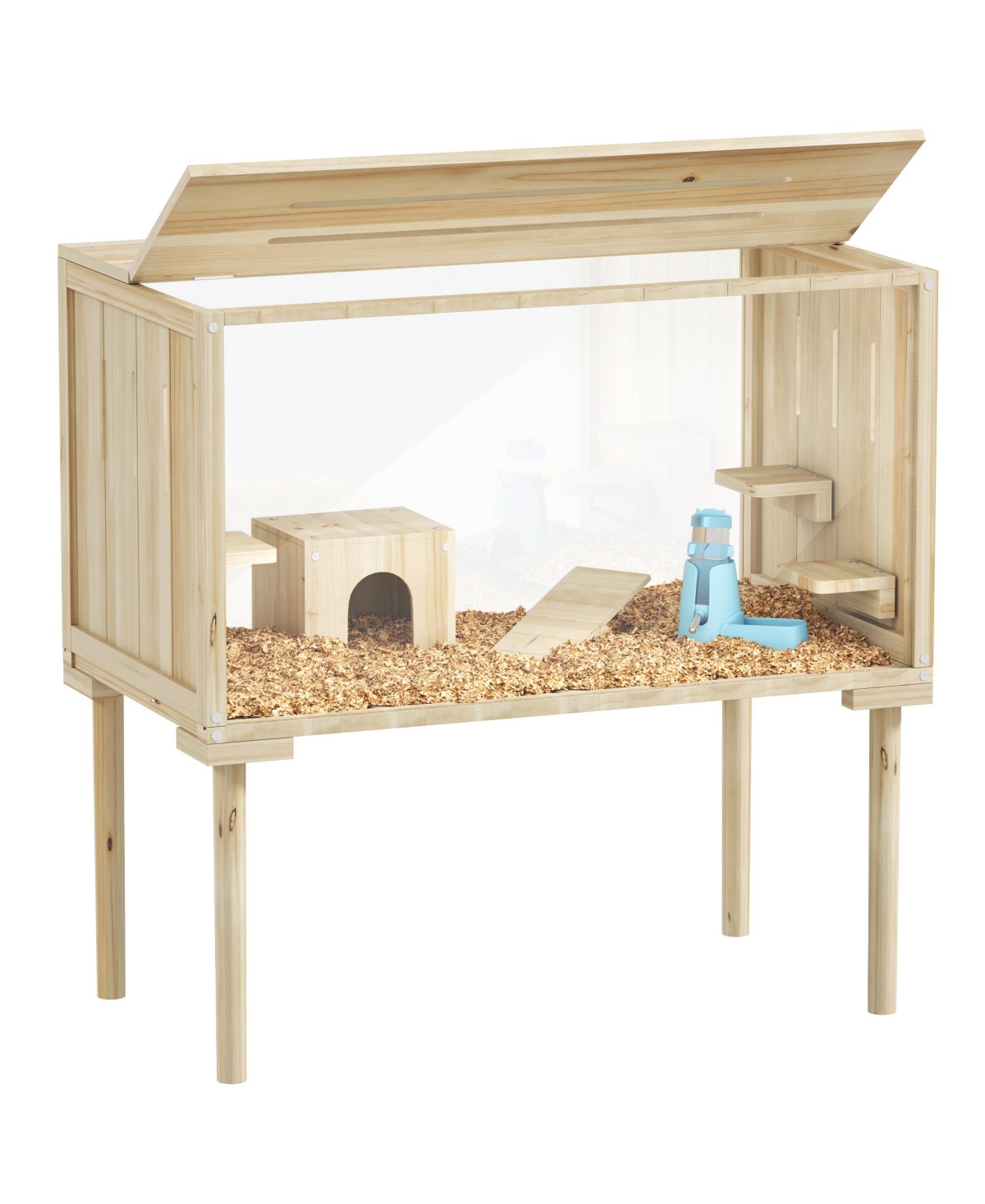 PawHut Wooden Hamster Cage Gerbil Cage for Syrian, Dwarf, Mouse