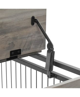 Grey Dog Crate Side Table with Wheels Double Doors and Lift Top