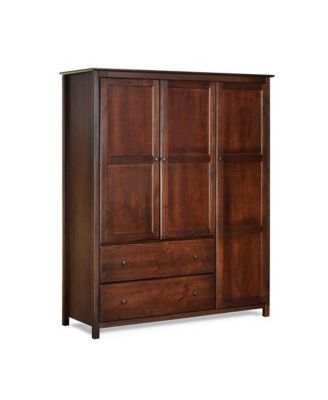Wood Finish Bedroom Wardrobe Armoire Cabinet with Shelves and Hanging Rod