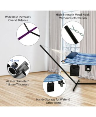 Hammock with Steel Stand, Cotton Ropes, Mat, Pillow, and Storage Holder