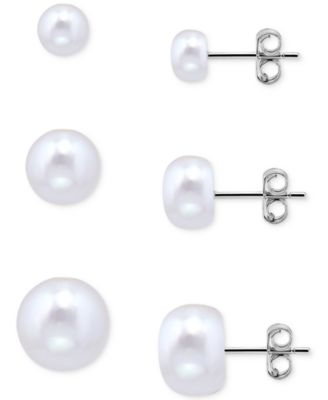 3-Pc. Set Freshwater Pearl Graduated Stud Earrings in Sterling Silver, Macy's Exclusive
