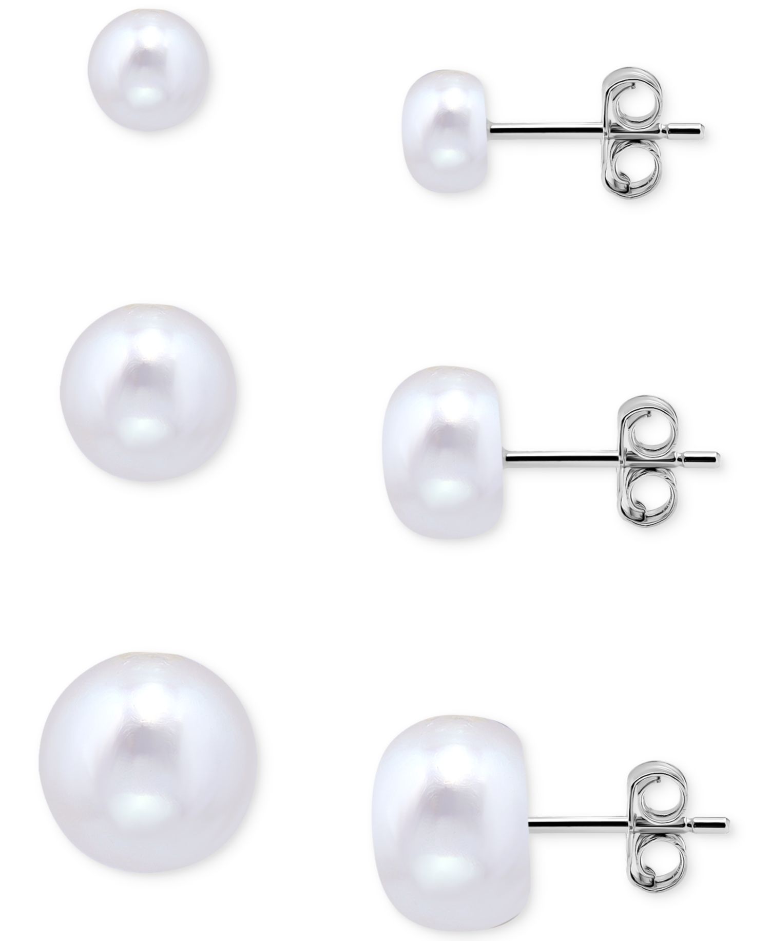3-Pc. Set Freshwater Pearl Graduated Stud Earrings in Sterling Silver