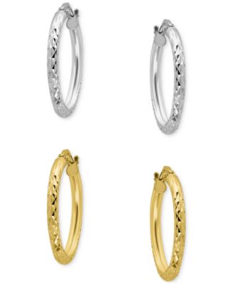 Giani Bernini - Faceted Textured Small Hoop Earrings, 0.75"