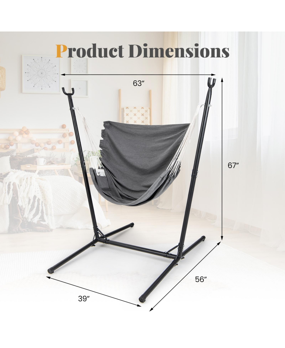 Akiudex Hammock Chair with Stand, 6-Position Adjustable Height and Side Pocket