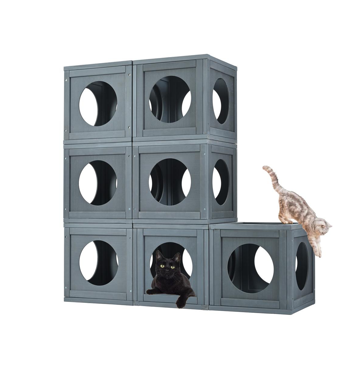 Aostirmotor 68.9 in. H Outdoor Cat house Cat shelves with Removable wood boxes in Gray