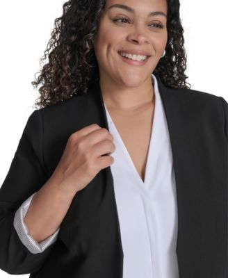 Plus Size Collarless Open-Front Topper Jacket