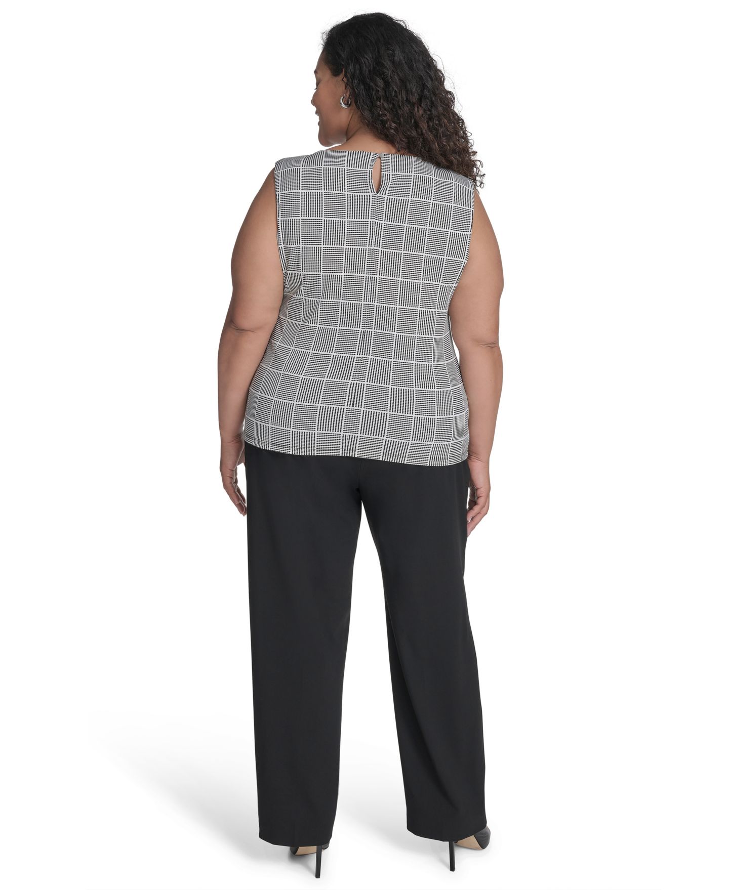 Женский топ Calvin Klein Plus Size Pleated, цвет: Чёрный / Кремовый — фото 6