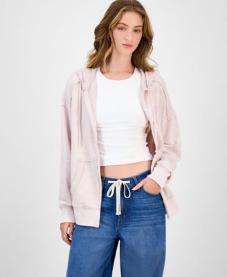 Pink Rose - Juniors' Zip-Front Hooded Sweatshirt