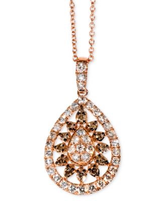 Le Vian - Chocolate Diamond & Nude Diamond Teardrop Halo Cluster Adjustable 20" Pendant Necklace  (3/4 ct. t.w.) in 14k Rose Gold
