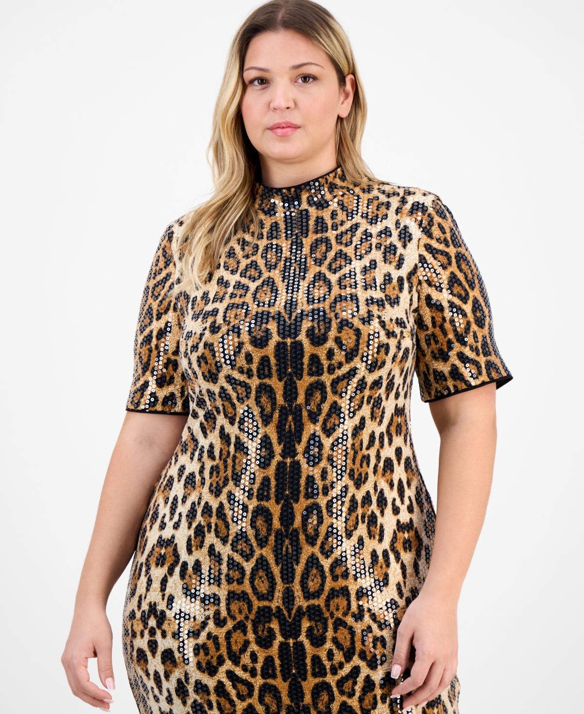 Anne Klein Plus Size Cap-sleeve Animal-print Sequin Bodycon Dress In Multi