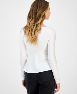 Juniors' Long-Sleeve Babydoll Top