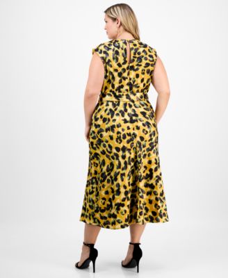 Plus Size Pleat-Neck Waist-Tie Midi Dress