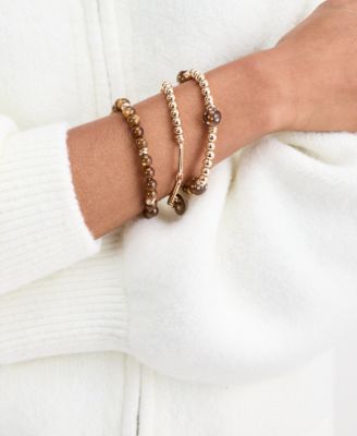 3-Pc. Set Pav&eacute; Heart Charm Beaded Stretch Bracelets, Macy's Exclusive 