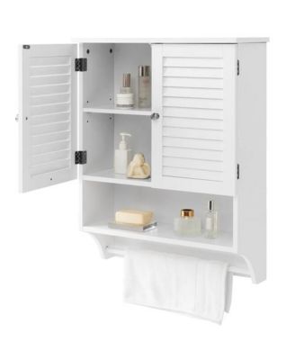 Louvered Door Bathroom Medicine Cabinet with Towel Bar and Wall-Mounted Design