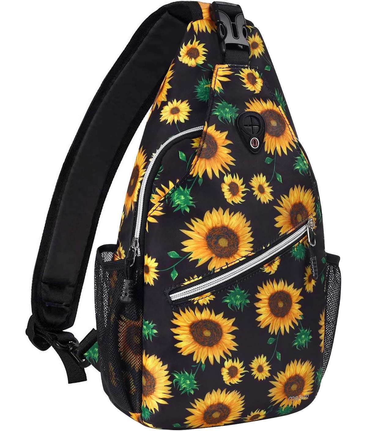 Mosiso Sunflower Rope Sling Backpack - Lightweight Travel & Hiking Daypack | Water-Resistant Crossbody Chest Bag with Quick-Access Pocket - black