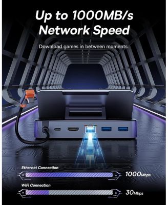 Steam Deck Dock, 6-in-1 Docking Station for Steam Deck/ROG Ally X/Legion Go with HDMI 2.0 4K60Hz, Gigabit Ethernet,100W PD and 3 USB-A Ports