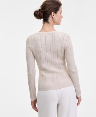 Women's Metallic-Knit V-Neck Sweater