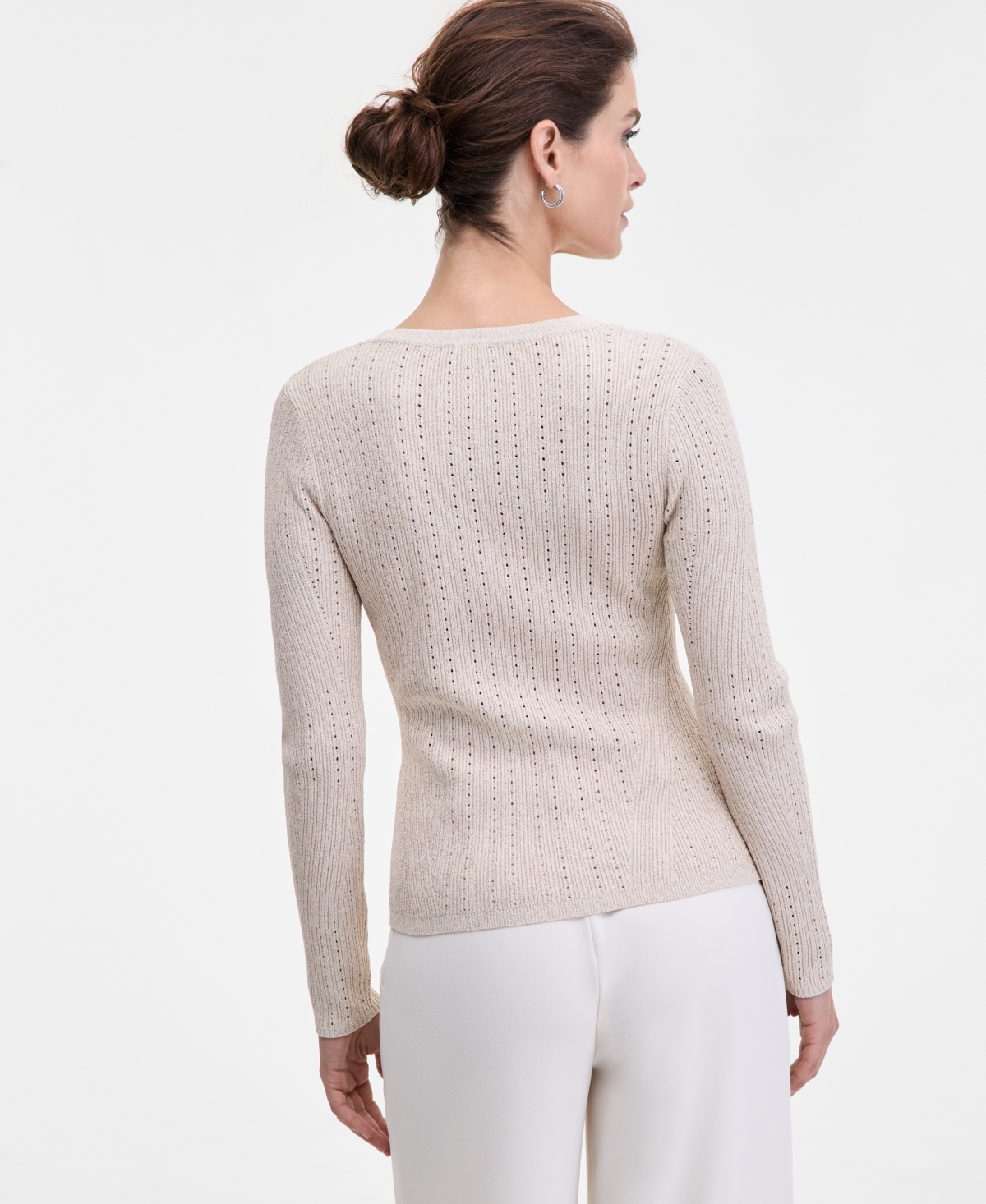 Inc International Concepts Women's Metallic-knit V-neck Sweater, Macy's Exclusive In Neutral