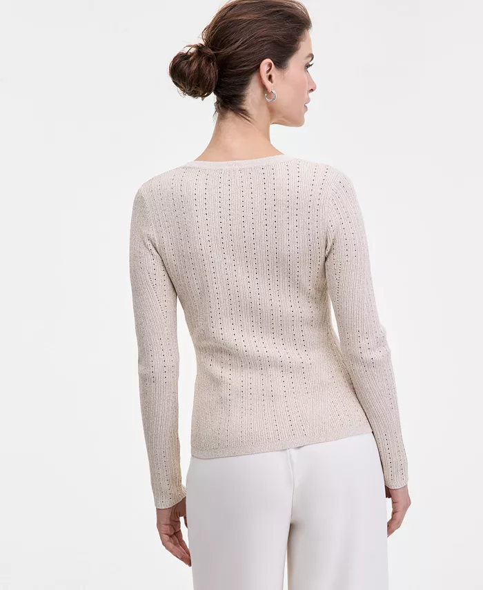 Women's Metallic-Knit V-Neck Sweater - thumbnail 9