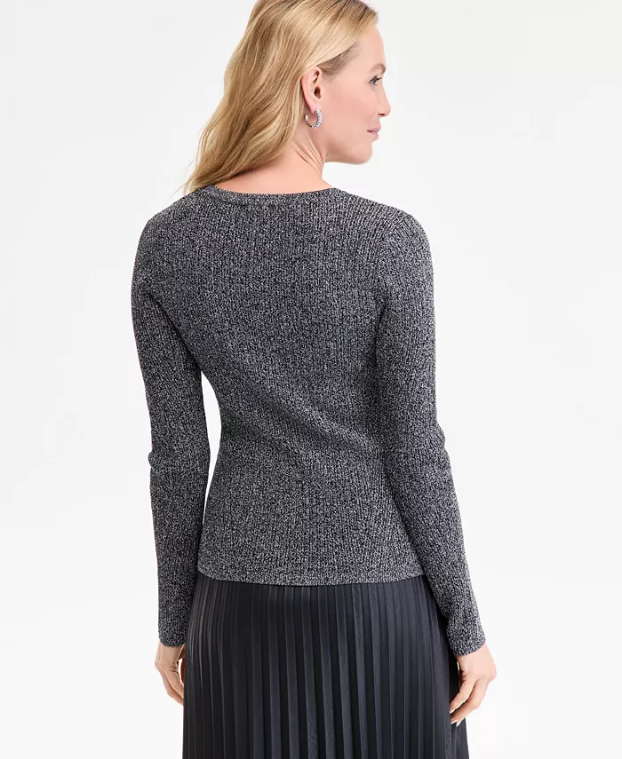 Women's Metallic-Knit V-Neck Sweater - thumbnail 5
