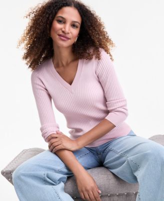 Women's Ribbed V-Neck Sweater, Macy's Exclusive