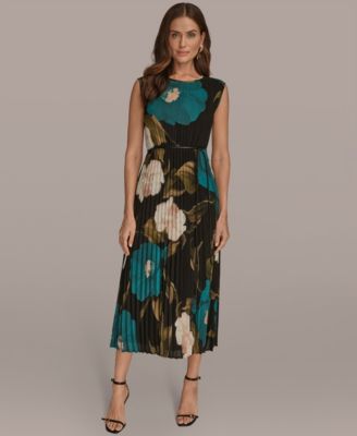 Women's Chiffon Pleated Floral A-Line Dress