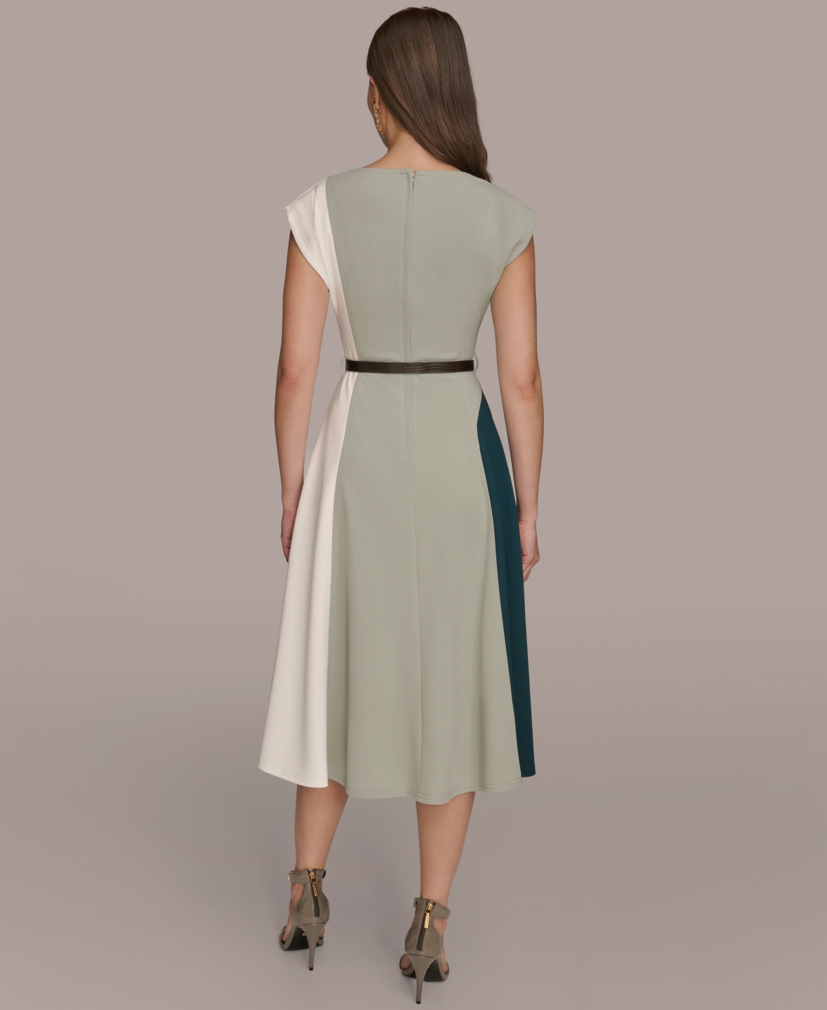 Donna Karan Colorblock Sleeveless Midi Dress In Gray