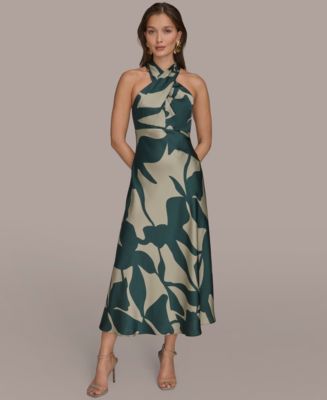 slim fit dress slacks Sleeveless Midi A Line Halter Dress | A-Line Dress