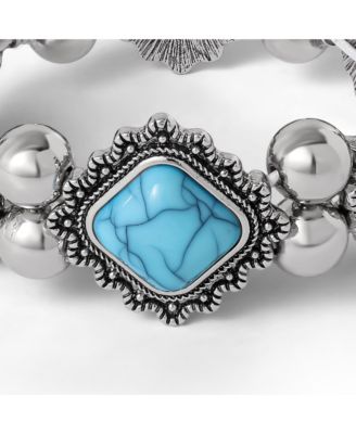 Turquoise and Silver Stretch Bracelet with Western Motif