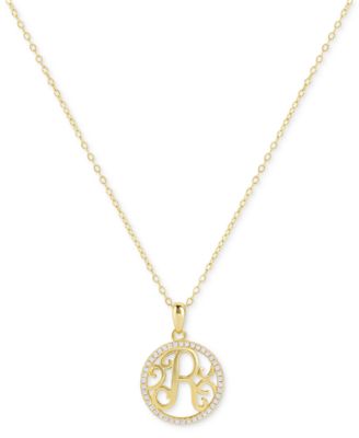 Giani Bernini - Cubic Zirconia Pav&eacute; Monogram R Pendant 18" Necklace in 18k Gold Over Sterling Silver