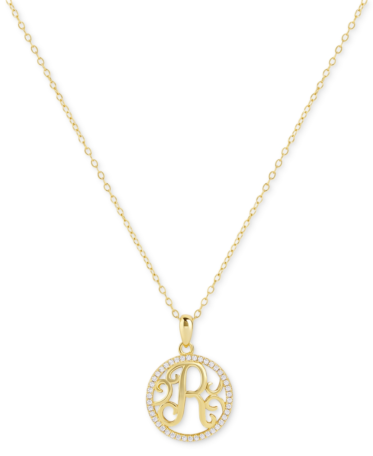 Giani Bernini Cubic Zirconia Y Initial Halo 18" Pendant Necklace In 18k Gold-plated Sterling Silver, Created For M In Gold