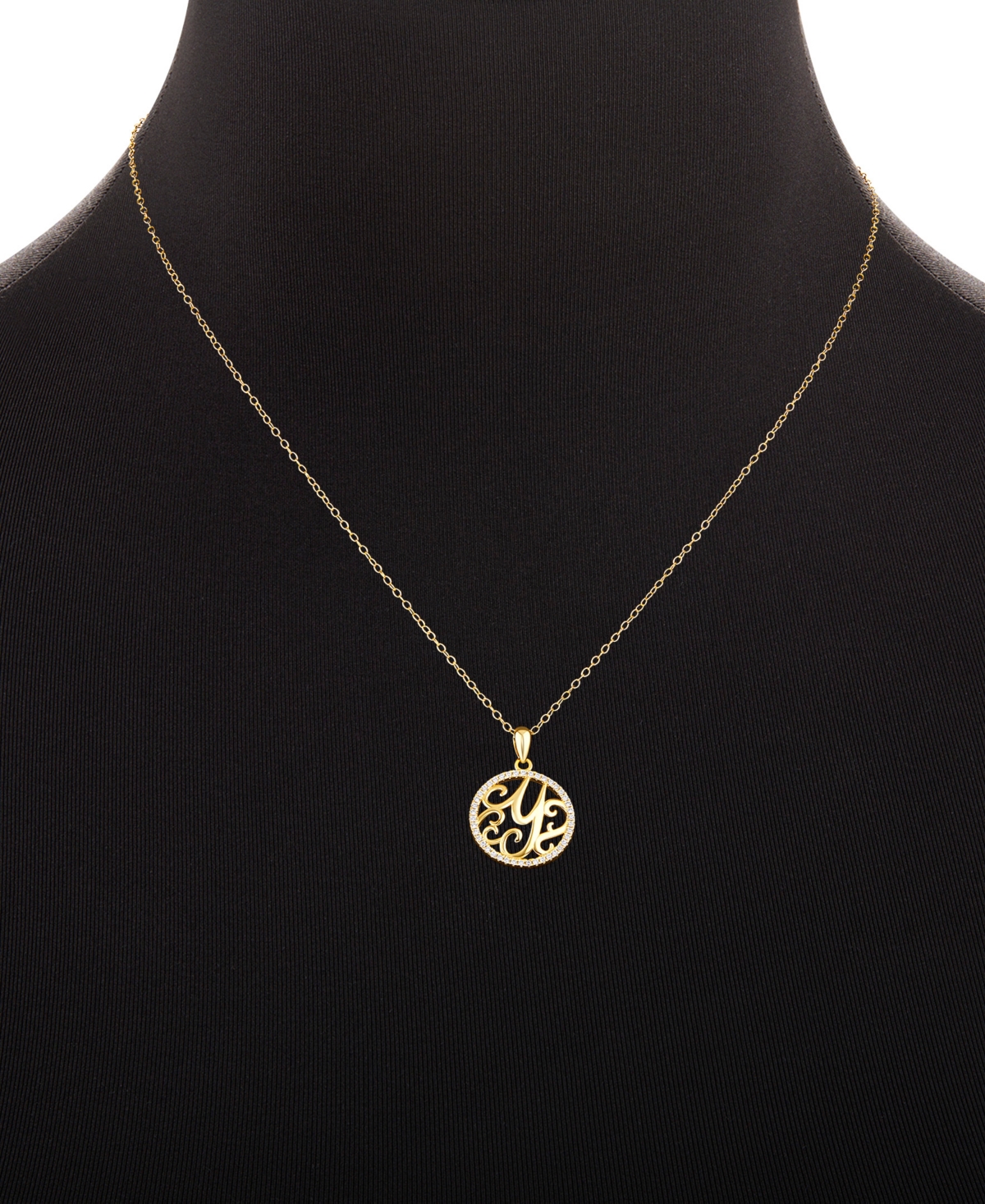 Giani Bernini Cubic Zirconia Y Initial Halo 18" Pendant Necklace in 18k Gold-Plated Sterling Silver, Created for Macy's