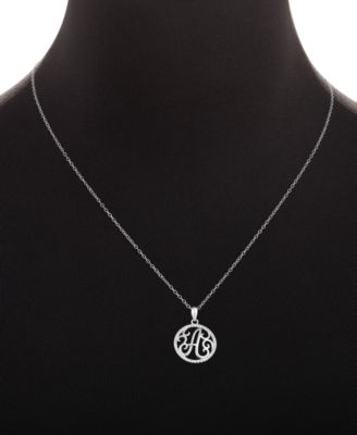 Cubic Zirconia A Initial Halo 18" Pendant Necklace in Sterling Silver, Created for Macy's