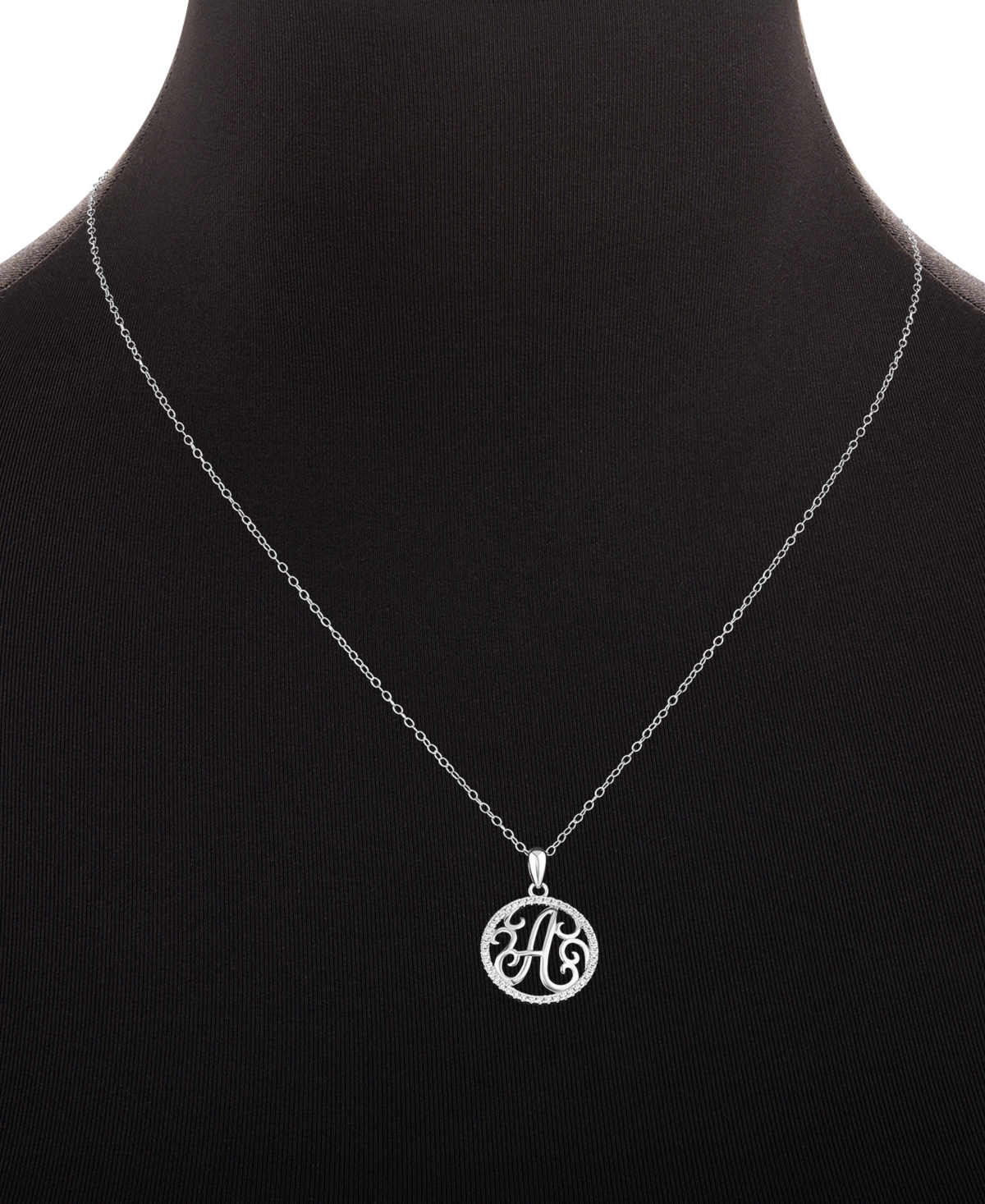 Giani Bernini Cubic Zirconia A Initial Halo 18" Pendant Necklace in Sterling Silver, Created for Macy's