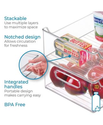 Plastic Stackable Pantry Bin with Handles, Set of 2, Clear, Made in USA