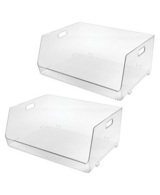 Stackable Open-Front Bin with Handles, Set of 2, Clear, Made in USA