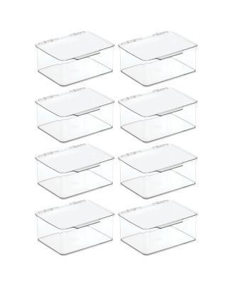 Plastic Playroom/Gaming Storage Organizer Box, Hinge Lid, 8 Pack, Clear, USA Made