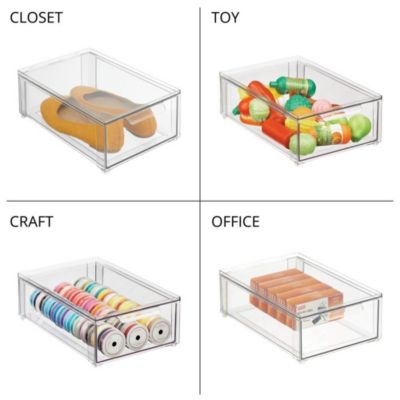 Plastic Stackable Kitchen Storage Organizer with Drawer - 4 Pack, Clear, USA Made