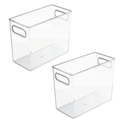 Tall Plastic Kitchen Storage Organizer Bin with Handles, 2 Pack, Clear, USA Made