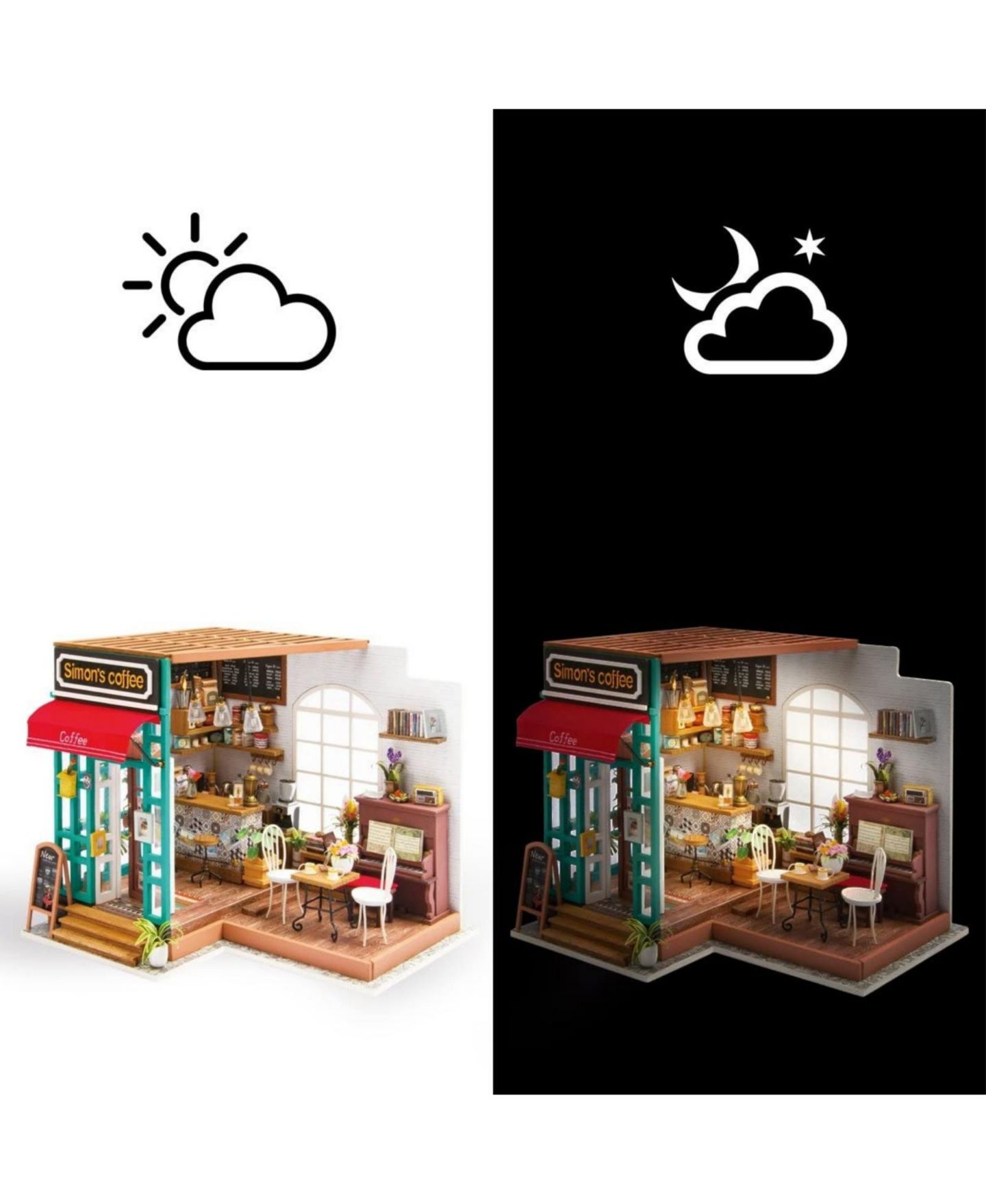 Сборный миниатюрный дом Robotime Coffee House с мебелью, 7.4 x 7.4 x 8.1 дюйма — фото 5
