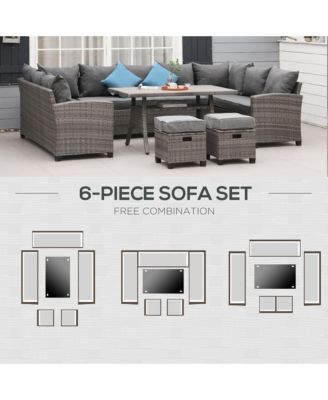Patio Furniture Sectional Sofa w/ Ottomans & Table,