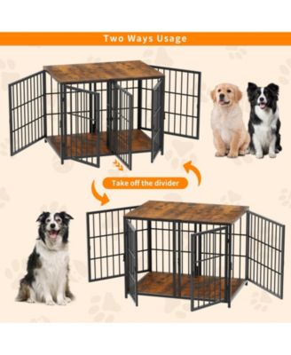 Heavy Duty Wood Dog Crate Pet Kennels Table Furniture with Tray & Lockable Door