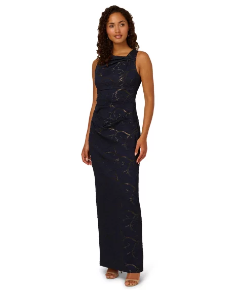 Petite Sleeveless Column Gown - Navy