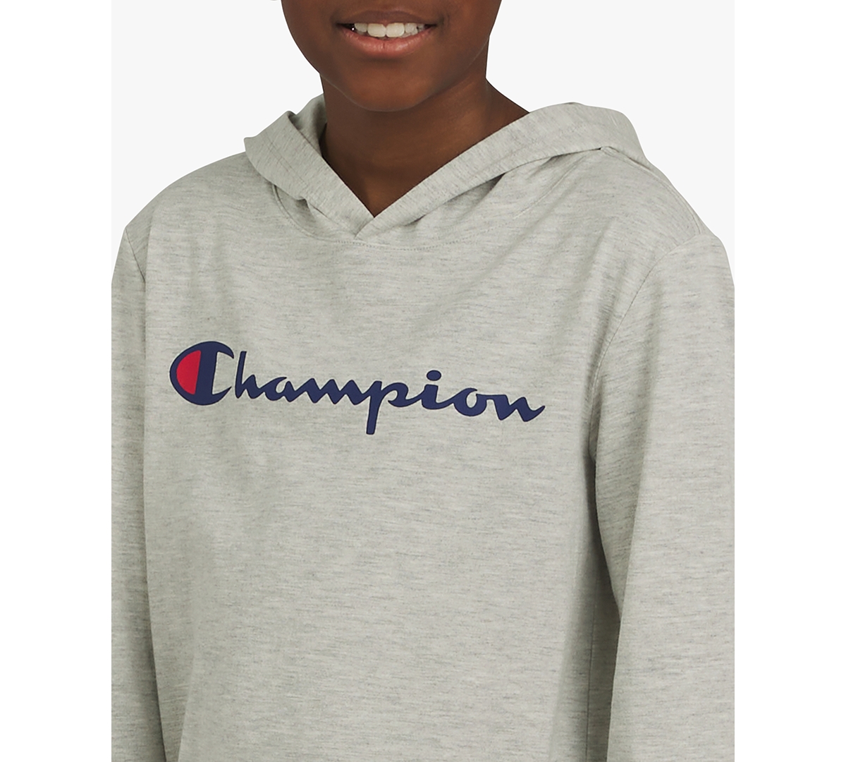 Champion Big Boys Signature Logo Long-sleeve Hooded T-shirt In Gray