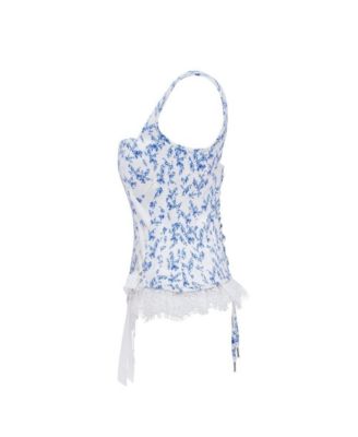 Womens Blue lavender corset on straps with bows and ribbon lacing
