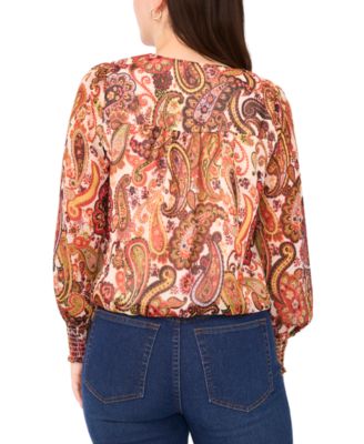 Women's Smocked Waist V-Neck Woven Top