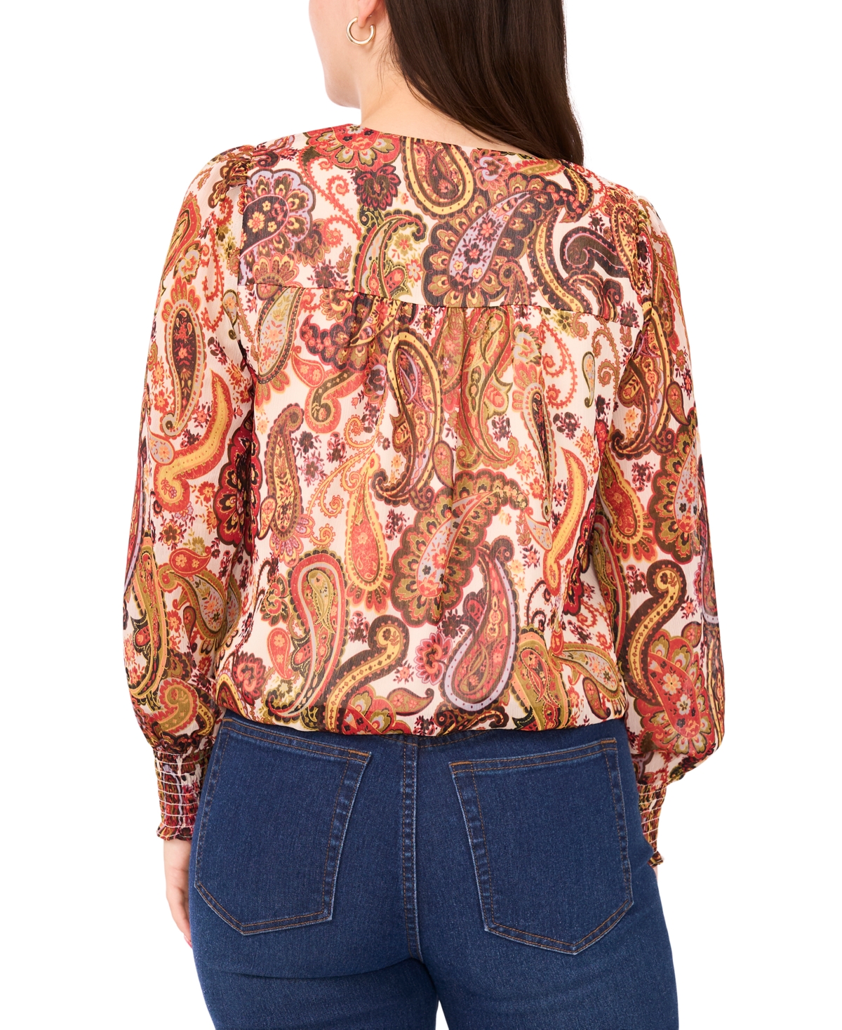 Sam & Jess Women's Smocked Waist V-neck Woven Top In Brown