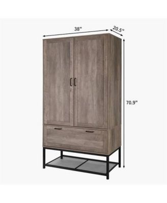 Modern 2-Door Wardrobe Cabinet with Shoe Rack for Bedroom Storage and Organization